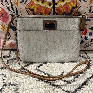 Calvin Klein Monogram White and Tan Crossbody Bag